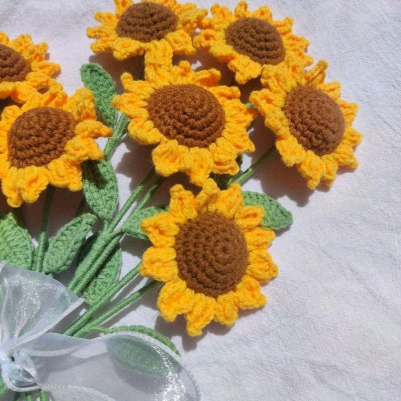 Handmade Knitted Sunflower, 2 5 8 Counts Crochet Sunflower Ornament, Exquisite and Beautiful Crochet Sunflower for Room Furnishings and Birthday Gifts