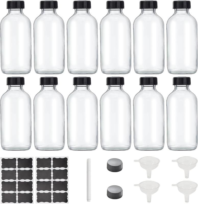 Glass Juice Shot Bottles with Caps 4 oz, Small Empty Wellness Shot Glass Bottles, Reusable Clear Glass Bottles with Lids for Juicing, Ginger Shots and Homemade Beverages - 12Pack