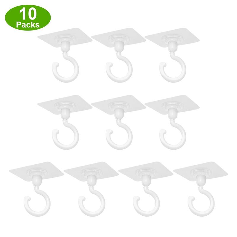 Ceiling Hook (10pcs), Multipurpose Self Adhesive No Drill Ceiling Hanging Hook, 360-degree Rotatable Hooks for Hanging Light Plants Lanterns Wind Chime