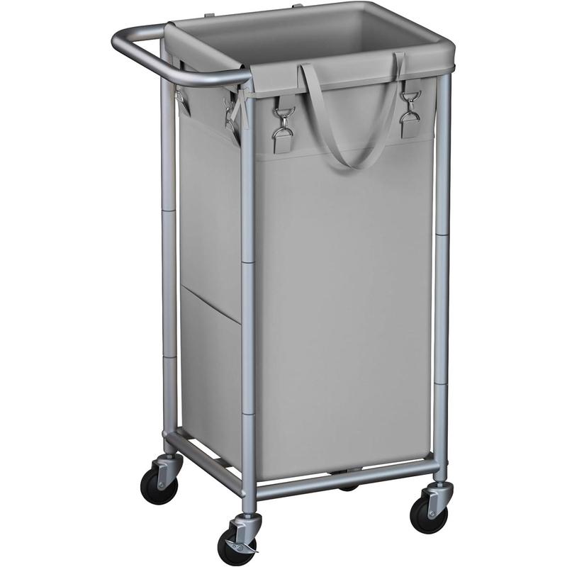 Laundry Basket with Wheels, Rolling Laundry Hamper, 29 Gallons (110L), Removable Liner and Steel Frame - Steel Frame with Handle -  Grey, 19.6 x 15.5 x 32.6 Inches