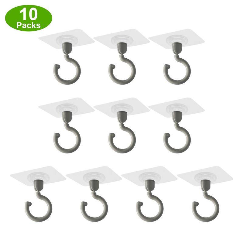 Ceiling Hook (10pcs), Multipurpose Self Adhesive No Drill Ceiling Hanging Hook, 360-degree Rotatable Hooks for Hanging Light Plants Lanterns Wind Chime