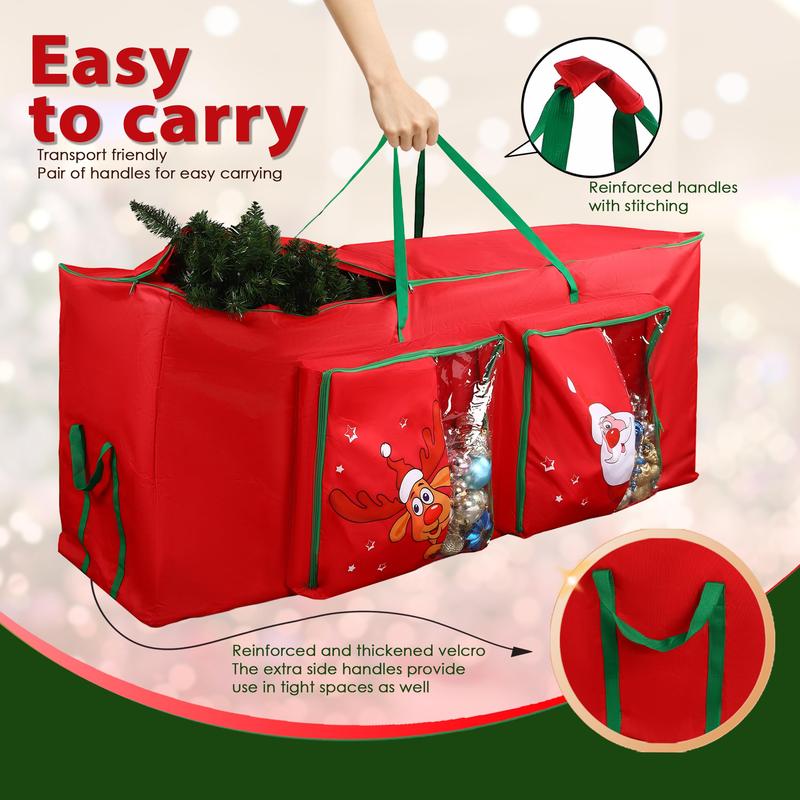 SHareconn Christmas Tree Storage Bag for 7.5 9ft Trees, 2 Pockets, Reinforced Handles, Dual Zipper, 600D Oxford Waterproof Material, Red, Green