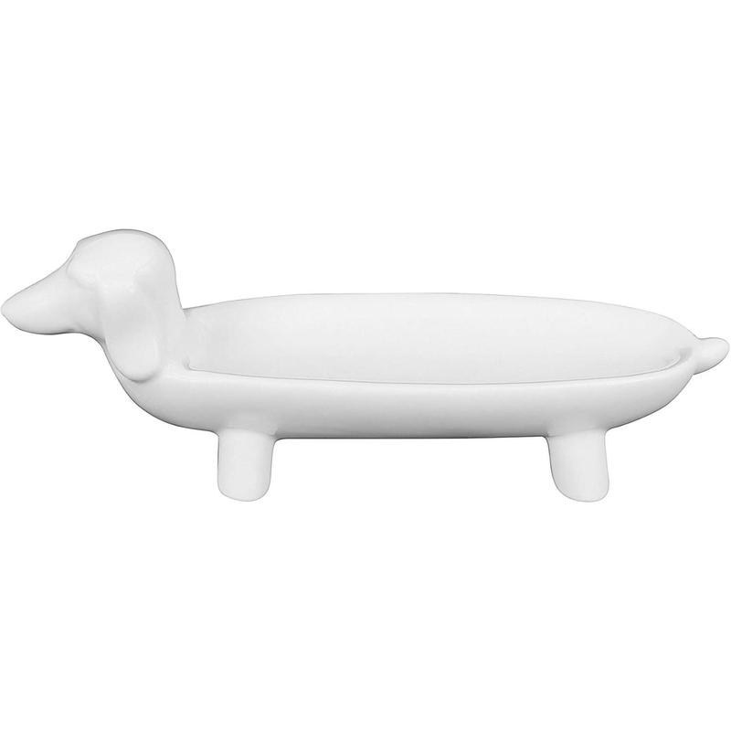 Dachshund Elongated White Ceramic Dog Dish Jewelry Organizers Display