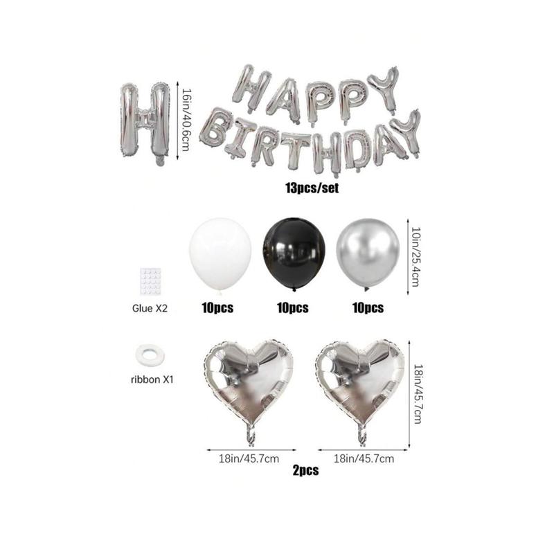 45pcs Black White Silver Birthday Party Decoration Balloons Set with 16 Inch Silver Happy Birthday Banner