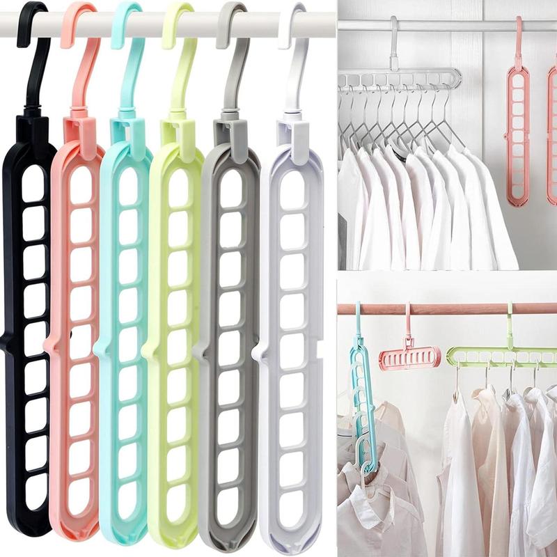 Multifunctional Wall Mounted Clothes Hanger, 6counts set Space Saving Clothes Hanger with 9 Holes, Clothes Organizer for Wardrobe, Home Organizer for Dresses, Jackets, Scarves, T-shirts