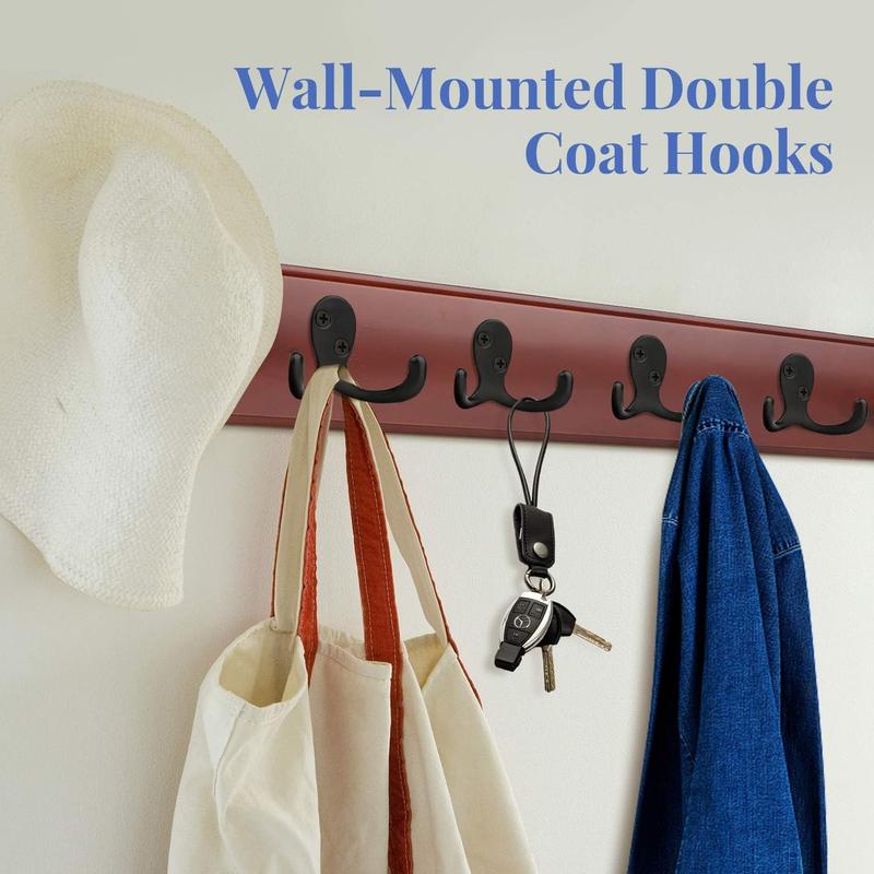 14 Pack Coat Hooks, Heavy Duty Double Prong Coat Hooks Wall Mounted with 28 Screws, No Rust Black Coat Hooks Hardware for Hanging Coat, Scarf, Bag, Towel, Hat, Key, Cup