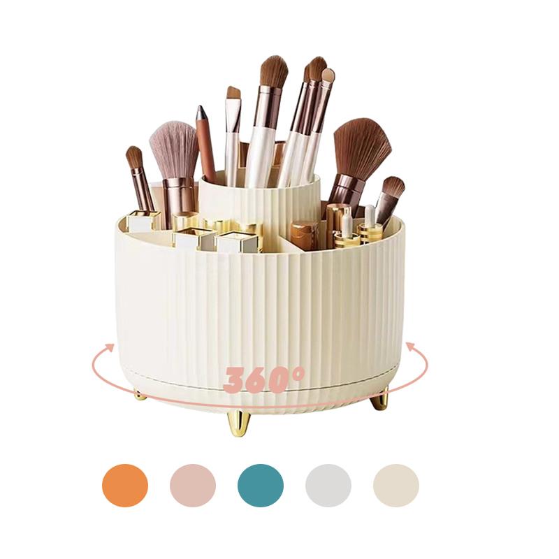 360° Rotating Makeup Brush Holder Organizer - Multicolour 5 Slot Makeup Brushes Cup for Cosmetics, Nail Polish, Art Supplies | Bathroom Vanity & Desktop Organizer (White) Boxes