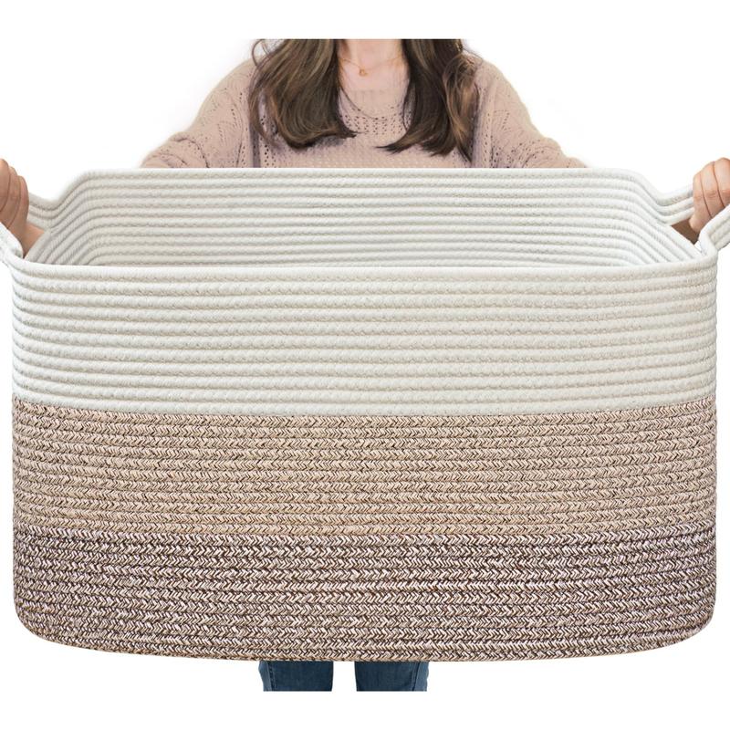 Storage Basket,  Blanket Basket for Living Room,  for Clothes, Rectangle Rope Baskets for Storage