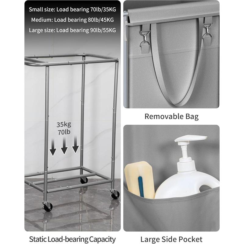 Laundry Basket with Wheels, Rolling Laundry Hamper, 29 Gallons (110L), Removable Liner and Steel Frame - Steel Frame with Handle -  Grey, 19.6 x 15.5 x 32.6 Inches