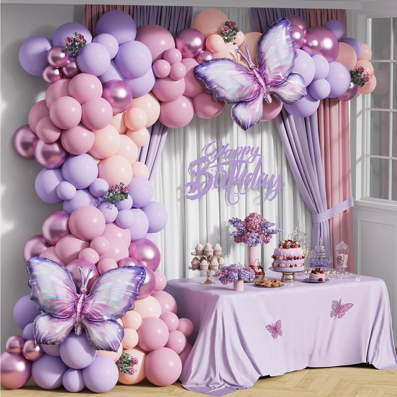 Butterfly Decorative Balloon Arch Kit, 148pcs Decoration Balloon Garland Set, Festive & Party Supplies for Birthday Party Wedding Decor [Package List as Picture Shown]