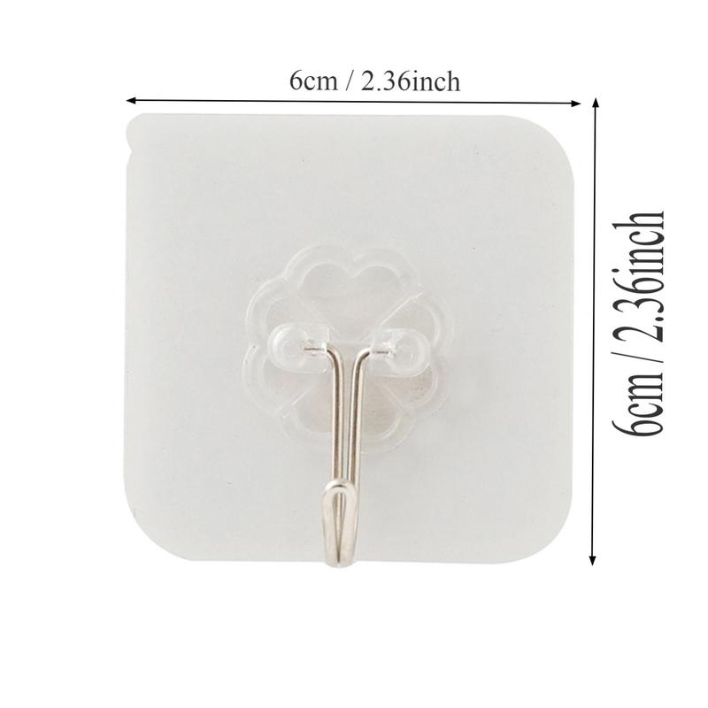 Clear Wall Hook (2pcs), Transparent Self Adhesive Wall Hook, Punch Free Wall Mounted Hook for Home Kitchen Bathroom