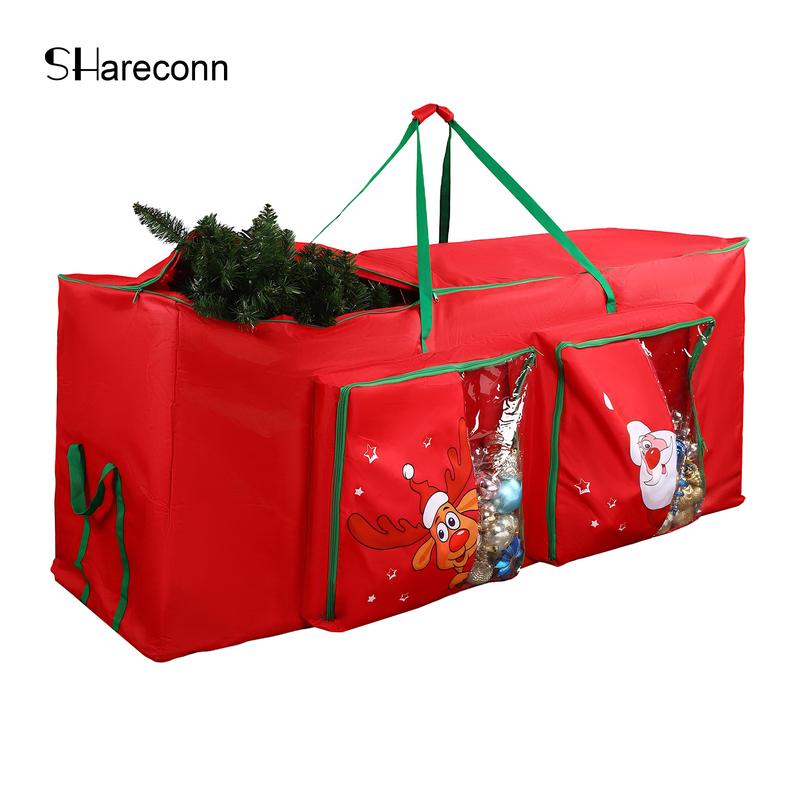 SHareconn Christmas Tree Storage Bag for 7.5 9ft Trees, 2 Pockets, Reinforced Handles, Dual Zipper, 600D Oxford Waterproof Material, Red, Green