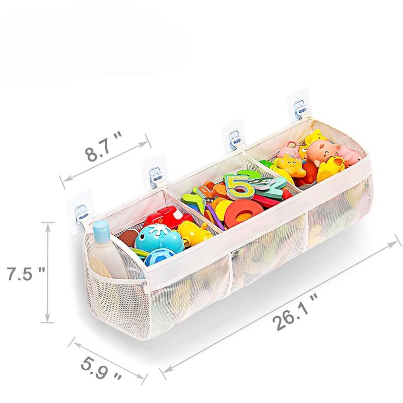 Original 3 Compartment Horizontal Large Openings Bath Toy Organizer for Tub, Capacity Upgrade Bath Toy Storage and Holder, Bathtub Toy Holder for Easy Access and Sorting of Toys.