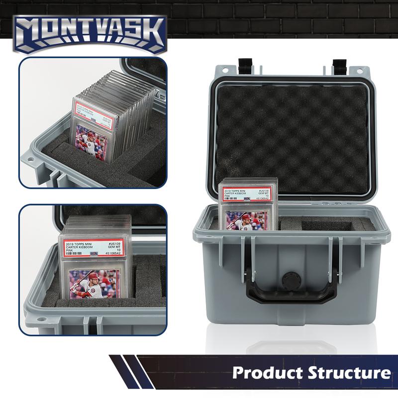 PIT66 Graded Card Storage Box Deep Travel Size Waterproof Case Slab Protector Graded Card Storage Box Compatible with BGS PSA SGC FGS Graded Sports Trading Cards Gray car interior storage accessory