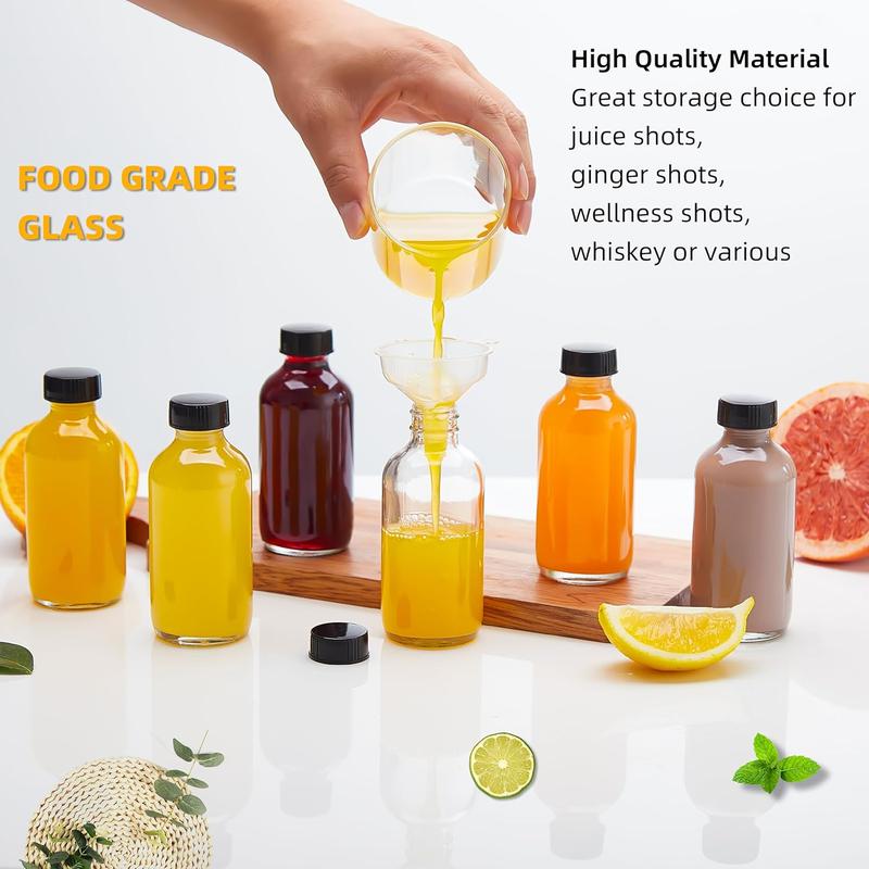 Glass Juice Shot Bottles with Caps 4 oz, Small Empty Wellness Shot Glass Bottles, Reusable Clear Glass Bottles with Lids for Juicing, Ginger Shots and Homemade Beverages - 12Pack