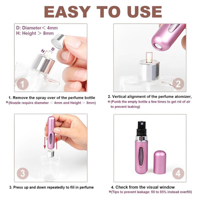 5PCS Mini Portable Perfume Bottles Travel Refillable Spray Bottle, Essentials Pocket Perfume Mist Spray Bottle Canister Organiser Christmas Gifts